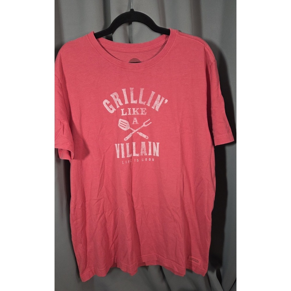 Life Is Good T Shirt L Red Grillin' Like A Villian‎ Bbq Grill